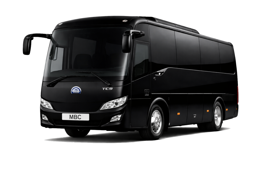A Yutong TC9 luxury midi coach hire Manchester vehicle, ideal for premium luxury group travel, golf trips, and corporate events with up to 37 passengers